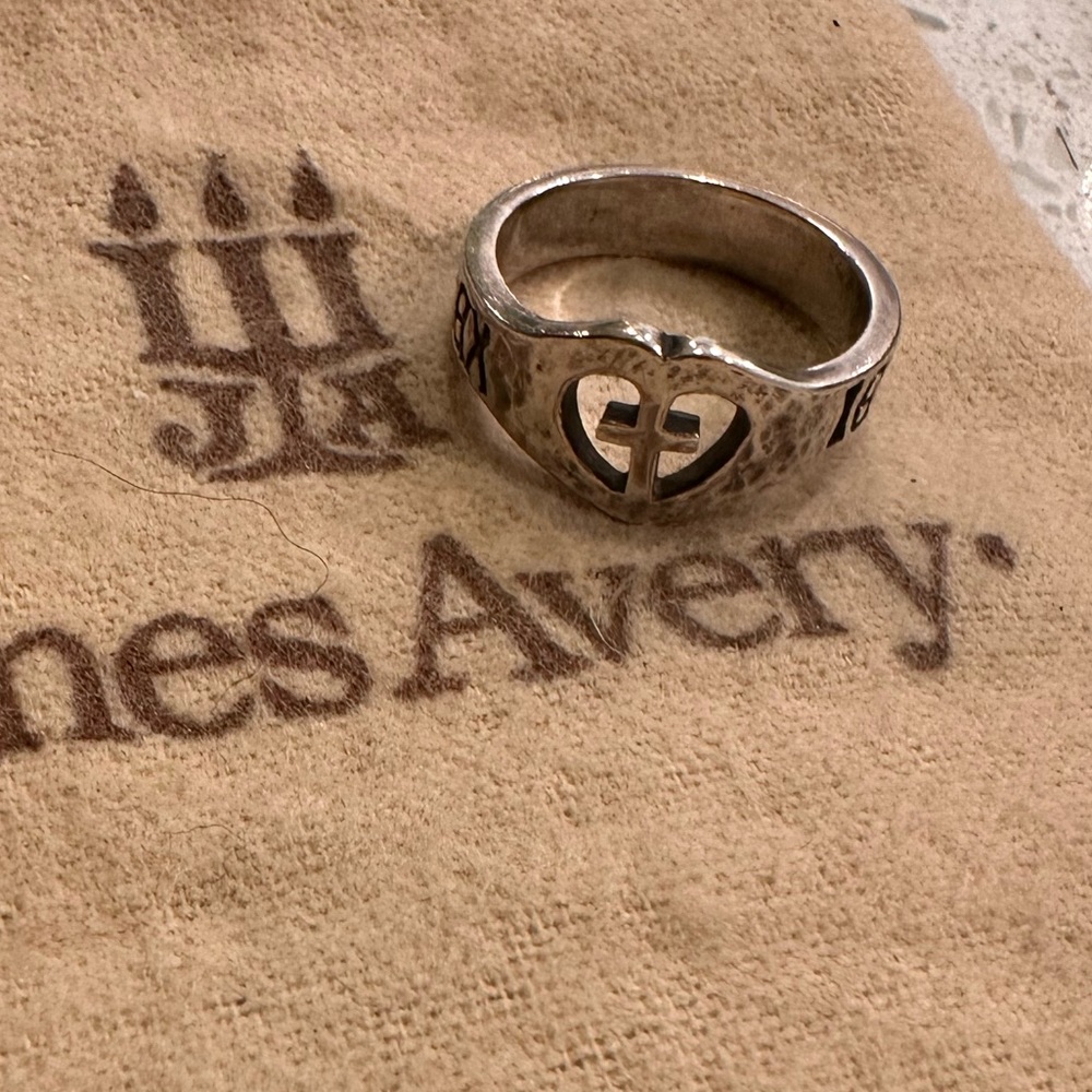 Retired James Avery Hammered Cross Heart Ring